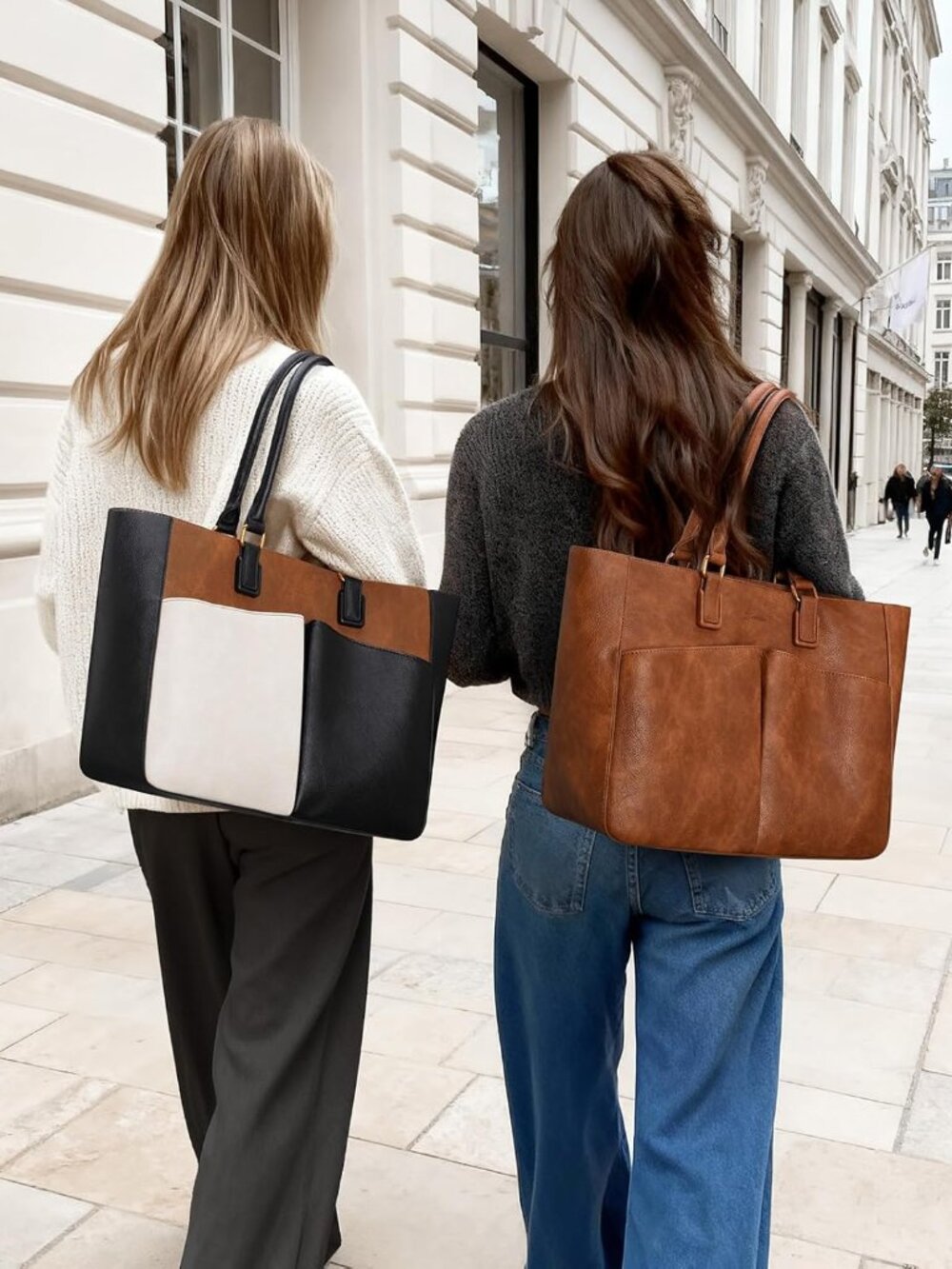 Laptop Tote Bag For Women, Leather Work Tote With Padded Laptop Compartment, Cup View 2